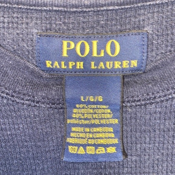 POLO Ralph Lauren Waffle Knit Crew Neck Thermal Long Sleeve Blue size L - Picture 9 of 9